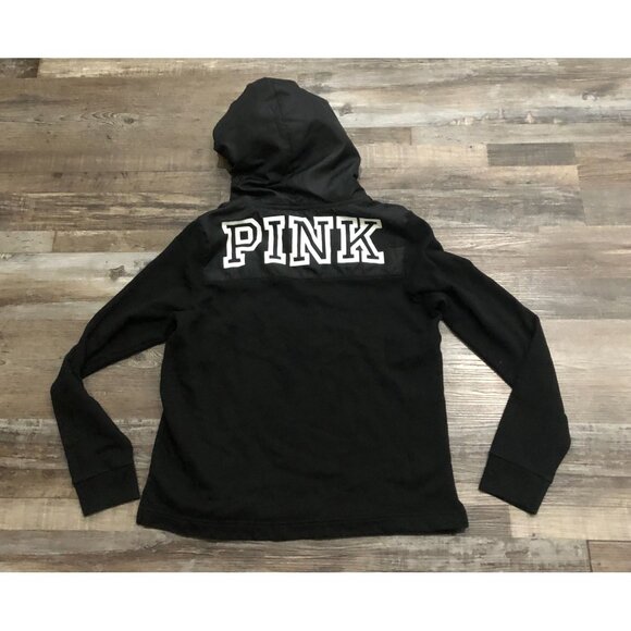 Victoria's Secret Pink Large Black 1/4 Zip Hoodie Sweatshirt Pullover - Picture 2 of 5